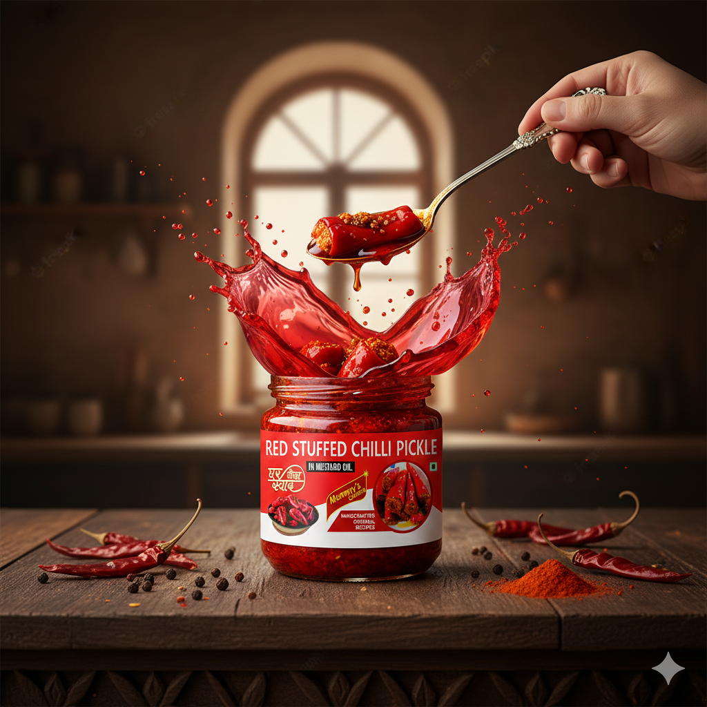 Mummy's Choice  Red Stuffed Chilli Pickle 300g - Image 2