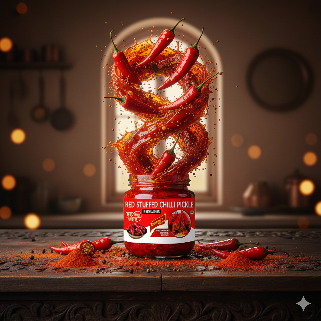 Mummy's Choice  Red Stuffed Chilli Pickle 300g - Image 3