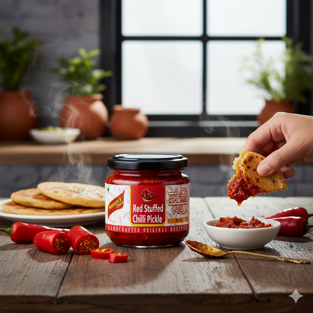 Mummy's Choice  Red Stuffed Chilli Pickle 200g - Image 3